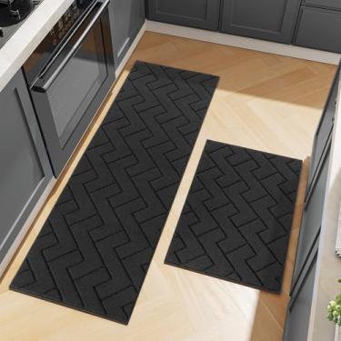 Imagem de hicorfe Conjuntos de tapetes e tapetes de cozinha, tapete antiderrapante de polipropileno superabsorvente, tapete macio e confortável, lavável para cozinha, corredor, escritório, pia, lavanderia (61