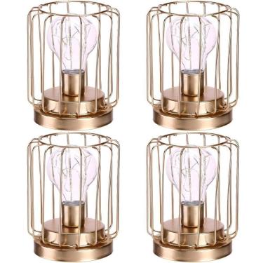 Imagem de Kit 4 Abajur De Mesa Geométrico Metal Dourado Lâmpada Led