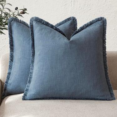 Imagem de Capas de almofada Findtower Linen Fringe azul escuro 65x65cm