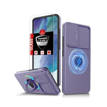 Imagem de FRLMOOES Capa magnética para Samsung Galaxy S21 FE compatível com carregamento MagSafe sem fio, com 2 protetores de tela, anel de suporte integrado + capa para câmera, antiarranhões, à prova de choque