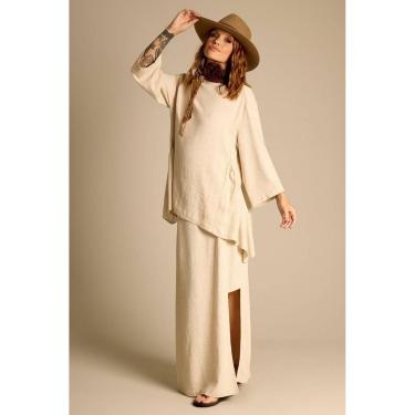 Imagem de Saia Longa De Linho Com Fendas Bege Yacamim G1-Feminino