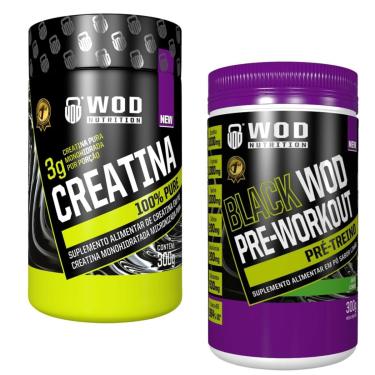 Imagem de Kit Pré-Treino Black Wod 300g Limão + Creatina 300g Wod Nutrition-Unissex