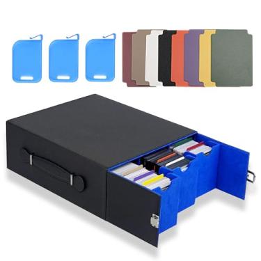 Imagem de Viyohoh Trading Cards Storage Box, Portable Handle 1800+ MTG Deck Box with Lock Buckle, Removable Card Organizer Case for TCG/CCG Baseball Sport Playing Game Cards(Black&Blue)