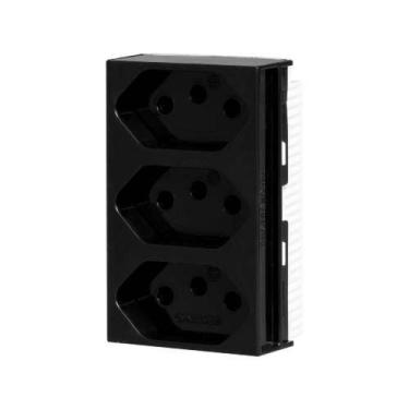 Imagem de Módulo 3 Tomadas 3p 10a Preto - Linha Slim - Ilumi - Sku 23575 - ILUMI