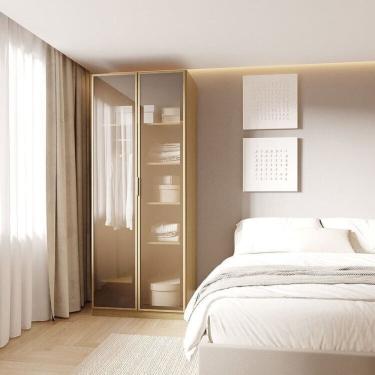 Imagem de Guarda-roupa Modulado 2 Portas Reflecta com Prateleiras Jade Cabecasa Madeiramadeira Avelã