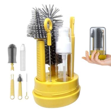 Imagem de Kit Escovas de Limpeza 4 em 1 Mamadeira Copo Garrafa Bebe Criança Mala Bolsa Limpeza Higiene Passeio Viagem Portatil Seguro