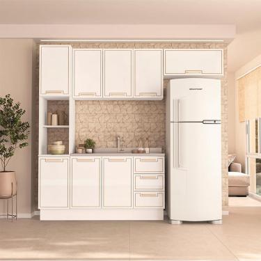 Imagem de Cozinha Compacta Sem Tampo com Rodapé Amara 8 Portas 3 Gavetas Branca
