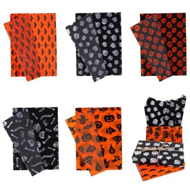 Imagem de Tinoaly 30 Folhas Papel de Seda Halloween, 35x50 cm 5 Estilos Abóboras Fantasmas Caveiras Morcegos Impressões Embalagens para Presentes Papel de Embrulho para Decoração Festas Halloween