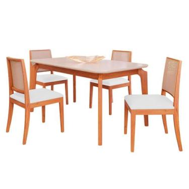 Imagem de Mesa de Jantar Ficus 1,30 com 4 Cadeiras Buriti Estilo Moderno Madeira