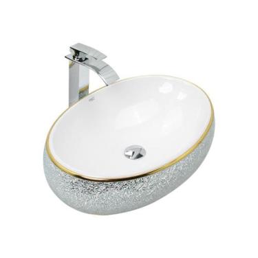 Imagem de Kit Cuba Pia Louça Cerâmica Banheiro C/Torn E Vál Cromada 50 - Smart N