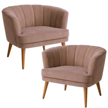 Imagem de Kit 2 Poltronas para Sala de Estar Moderna Tecido Veludo Macio Pés de 