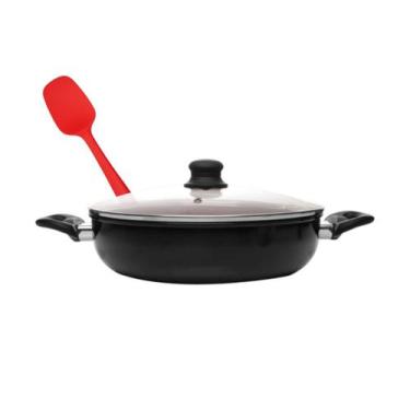 Imagem de Panela Caçarola Wok 28cm Cerâmica Grande Com Tampa Espátula Cozinha Ar