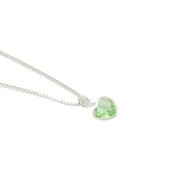 Imagem de Colar feminino elegante com pingente de zircônia colorida em formato de coração, banhado a prata 925 ou ouro 18k(Prata-Verde Menta)