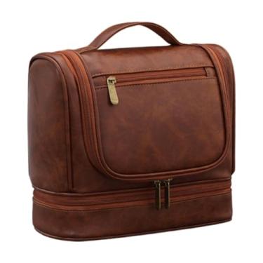 Imagem de FashionCha Necessaire com gancho para pendurar, à prova d'água, multifuncional, portátil, grande capacidade, para homens e negócios, Marrom