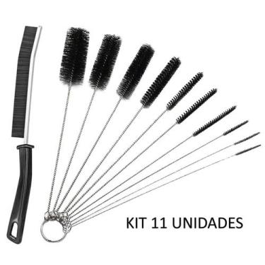 Imagem de Kit 10 Escovas Limpeza Haste Inox Cerdas em Nylon + 1 Escova Estreita 