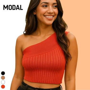 Imagem de Blusa Cropped Tricot Modal Ombro Só - Vitrine Collection, Laranja, U