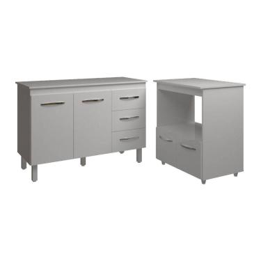 Imagem de Balcão Armário Gabinete Bruna 118 Cm Com Tampo Tampão E Balcão Amanda Para Forno E Microondas Branco