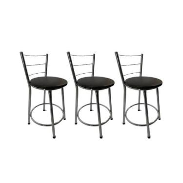 Imagem de Kit 3 Banquetas Bancos Baixa Bistrô Balcão Cozinha Cromada - FortMix, 