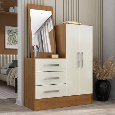 Imagem de Cômoda 2 Portas 3 Gavetas com Espelho Dunas Cinamomo/Off White