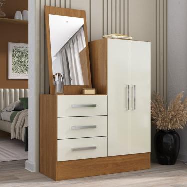 Imagem de Cômoda 2 Portas 3 Gavetas com Espelho Dunas Cinamomo/Off White