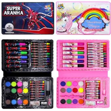 Imagem de Kit com 2 Maletas de Artes Pintura Unicórnio e Aranha Canetinhas Giz A