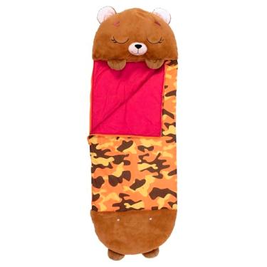 Imagem de Happy Nappers: Travesseiro e saco sonolento: Médio - Benny The Bear - 137 x 20, 2 em 1: Animal de pelúcia abre para saco de dormir, personagem macio e soneca, criança 3+