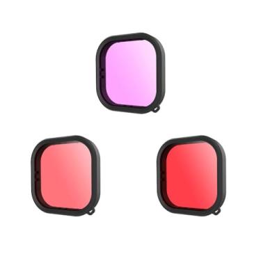 Imagem de Alsukeay Pacote com 3 kit de filtro de mergulho para GoPro Hero 9 10 11 12 13 capa oficial preta - filtro vermelho, vermelho claro e magenta - correção de cor para várias condições de fotografia de