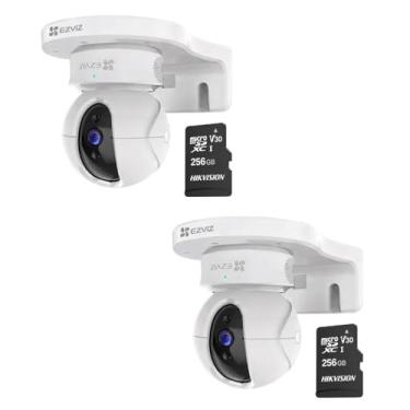 Imagem de Kit 2 Cameras de Seguranca Interna C6N 1080p FullHD Wi-Fi Pan-tilt 360 Branca + 2 Cartoes de Memoria Micro SD 256 GB Hs-tf-d1 + 2 Suportes de Parede para Camera