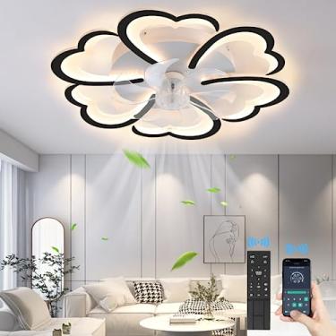 Imagem de CACCISUN Ventilador de teto inteligente de 68.6 cm com luzes e controle remoto, luz de teto interna regulável de baixo perfil fechado para quarto, sala de estar, cozinha, quarto de crianças, pátio