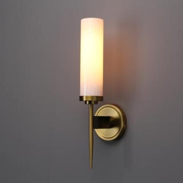 Imagem de Phansthy Arandelas de parede de latão antigo, arandelas de banheiro, iluminação de parede com cortina de vidro branco de 7 cm, arandelas modernas, luminárias de parede para banheiro, espelho, sala de