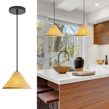 Imagem de Aferenili Pacote com 2 lâmpadas pendentes de bambu para pendurar em papel, luminária boho, lustre de bambu, luz rústica para casa de fazenda, luz de vime, para sala de estar, quarto, sala de jantar