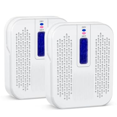 Imagem de Desumidificador pequeno recarregável, pacote com 2, mini desumidificador portátil para banheiro, desumidificação altamente eficiente, economia de energia, adequado para armário, carros, guarda-roupas