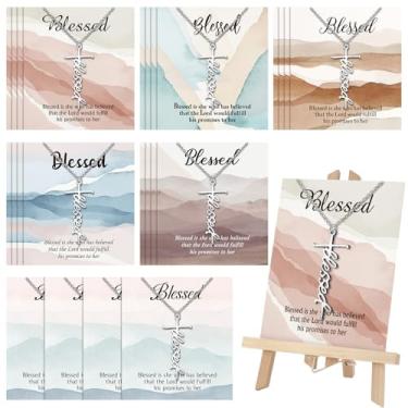 Imagem de Landical 12 conjuntos de colar de cruz cristã de Páscoa para mulheres, joias religiosas, presentes com versículos da Bíblia, cartões, about 18 inches, Aço inoxidável, Sem Pedra Preciosa