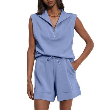 Imagem de Conjuntos de shorts femininos Glamaker Summer Lounge Track Suits azuis