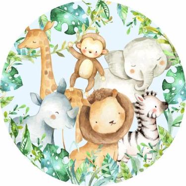 Imagem de Painel de Lona Redondo Animais Aquarela Safári Feliz - Fabrika De Fest