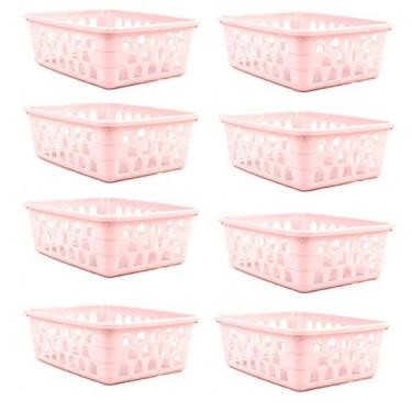 Imagem de Kit 8 Cestos Multiuso Organizador Médio Rosa 20x15,5x6,5Cm - 123 Organ