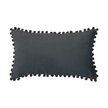 Imagem de Tampa de enchimento retangular preta com design de pompom 50x30 cm - L