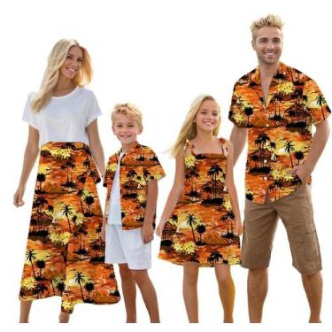 Imagem de Roupas havaianas combinando Cromoncent Family Dad Son Orange