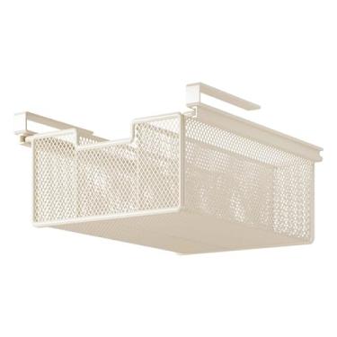 Imagem de ＫＬＫＣＭＳ Cesta suspensa com gaveta deslizante embaixo do armário, organizador para economizar espaço embaixo da prateleira, cesta para canetas, anotações no, Branco