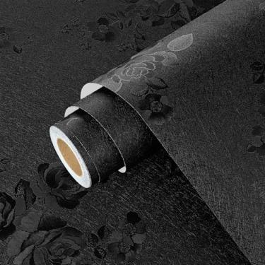 Imagem de Wallercity Papel de parede rosa de seda preta para cozinha, banheiro, quarto, paredes, vinil, à prova d'água, papel de contato floral para bancadas, armários, papel de parede removível autoadesivo 40