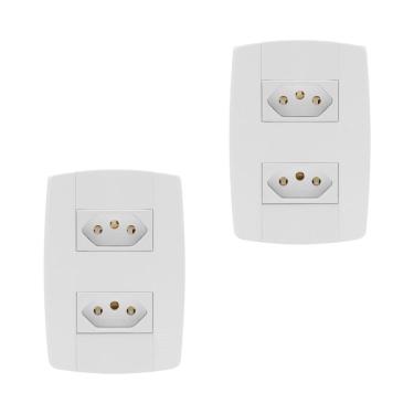 Imagem de Kit 2 Conjunto 2 Tomadas Branca Monobloco 2P+T 10A 250V 4X2