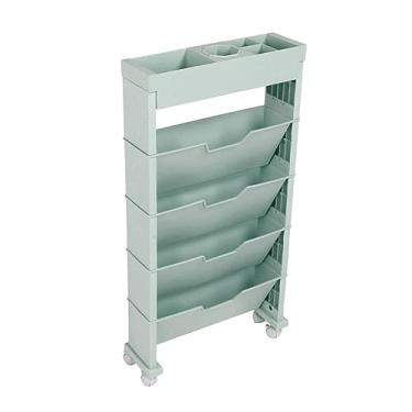 Imagem de Estante Móvel Estante Móvel Estante Móvel, Grande Capacidade Multi Camadas Rodas Universais Estante Móvel que Economiza Espaço para Casa para Escritório (Azul)