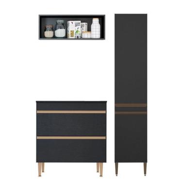 Imagem de Kit Balcão Cooktop Armário Paneleiro Nicho Aéreo Menu Móveis Preto