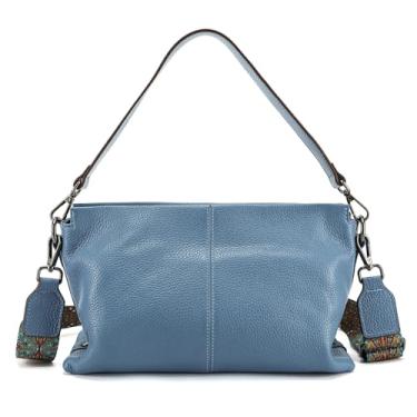 Imagem de Bolsa de ombro feminina de couro genuíno pequena bolsa tiracolo mini casual Hobo Lady bolsas e bolsas carteiro bolsa carteiro, 7790-azul claro, Medium, Vintage