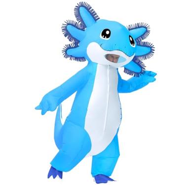 Imagem de Stegosaurus Fantasia inflável para adultos Axolotl Fantasia Deluxe Halloween Air Blow-up Fantasia Axolotl Azul Fantasias para Mulheres Homens Cosplay Festa, Azul, Tamanho Único