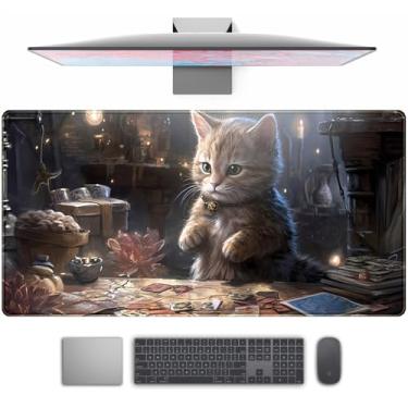 Imagem de Tapete de mouse para jogos Lotus Cat XL estendido grande - Black Magic Mystical Zone Tapete de mesa para jogos - Protetor de teclado e mouse para laptop de computador - 80 x 40 cm