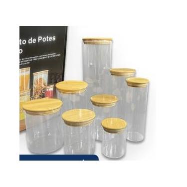 Imagem de Kit Potes de vidro herméticos com 8 ou 13 potes Tampa Bambu(Kit 9 Quadrado)
