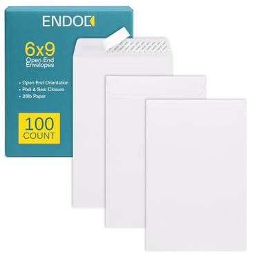 Imagem de EnDoc Envelopes de extremidade aberta 15 x 23 cm - pacote com 100 - Envelopes de catálogo de peeling e selagem para correspondência, cartões, catálogos, escritório, negócios, jurídico, escola - papel