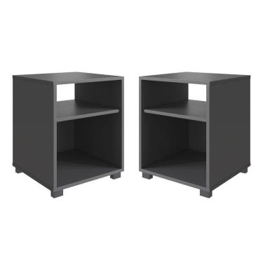 Imagem de Kit 02 Mesa De Cabeceira Nicho 38,5cm Com Pé E Prateleira Grafite