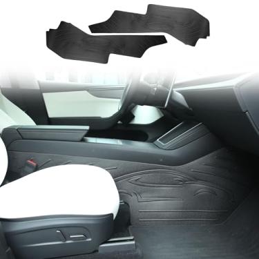 Imagem de Tapetes laterais antichute para console central para 2025 2026 Tesla Model Y Juniper capa protetora à prova d'água e resistente à poeira lateral do banco dianteiro com padrões de linha de carro TPE
